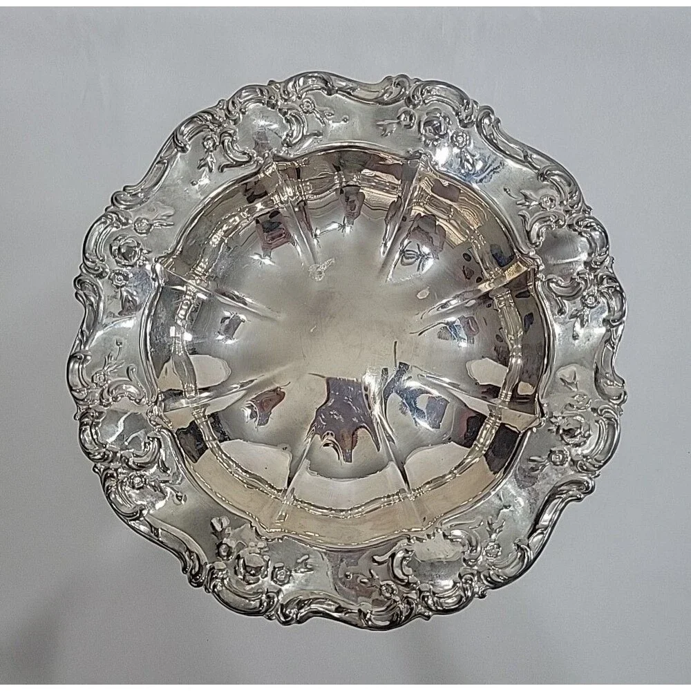 Vintage Silverplate Footed Serving Bowl Scroll Rim Candy Dish Rococo Style 11